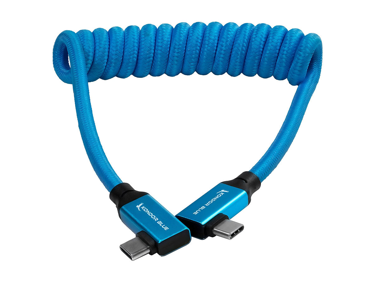 Kondor Blue 12-24" Coiled USB C 3.1 Right Angle Braided Cable - Blue