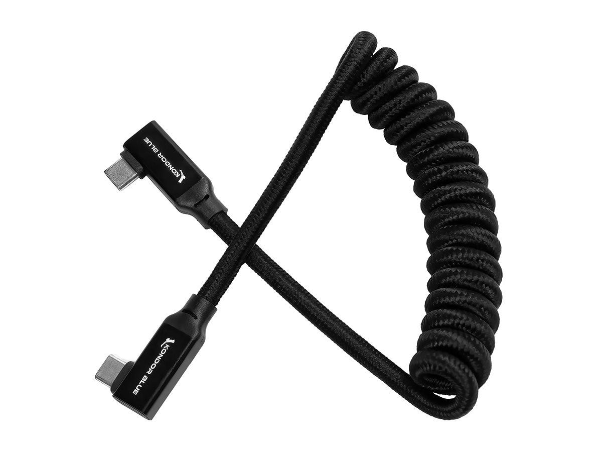 Kondor Blue 12-24" Coiled USB C 3.1 Right Angle Braided Cable - Raven Black