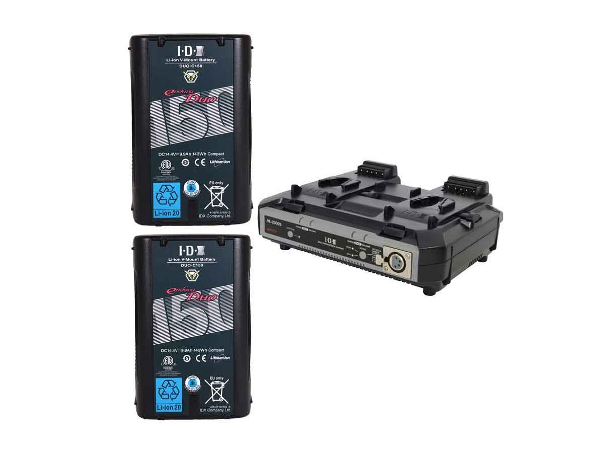 IDX 2 x DUO-C150P Li-ion V-Mount Battery and VL-2000S Simultaneous Charger Kit
