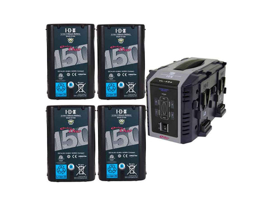 IDX 4 x DUO-C150P Li-ion V-Mount Battery and VL-4Se Simultaneous Charger Kit