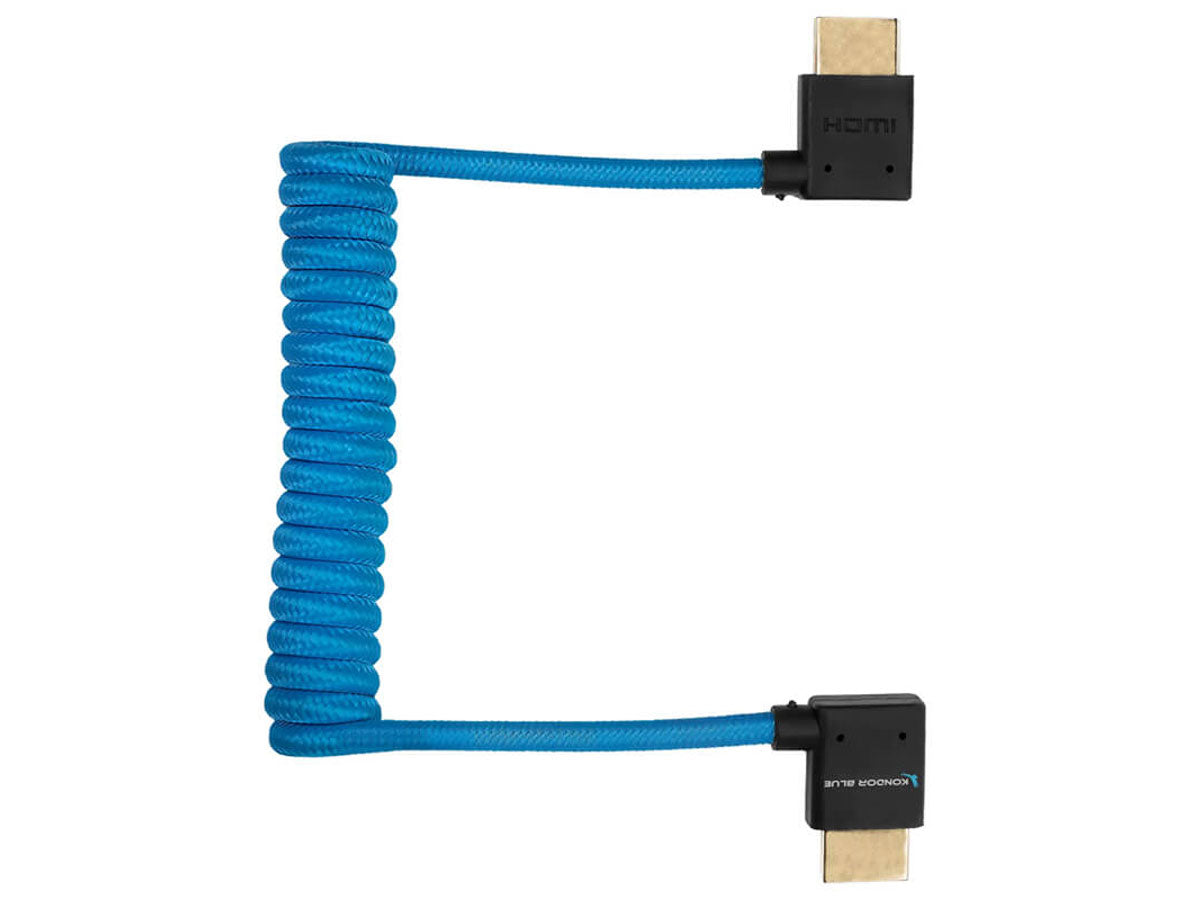 Kondor Blue 90-Degree Angle HDMI to HDMI Coiled Cable - Blue