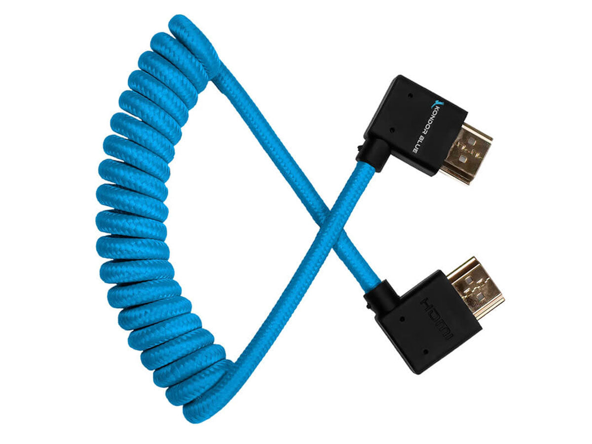 Kondor Blue 90-Degree Angle HDMI to HDMI Coiled Cable - Blue