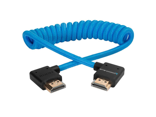Kondor Blue 90-Degree Angle HDMI to HDMI Coiled Cable - Blue