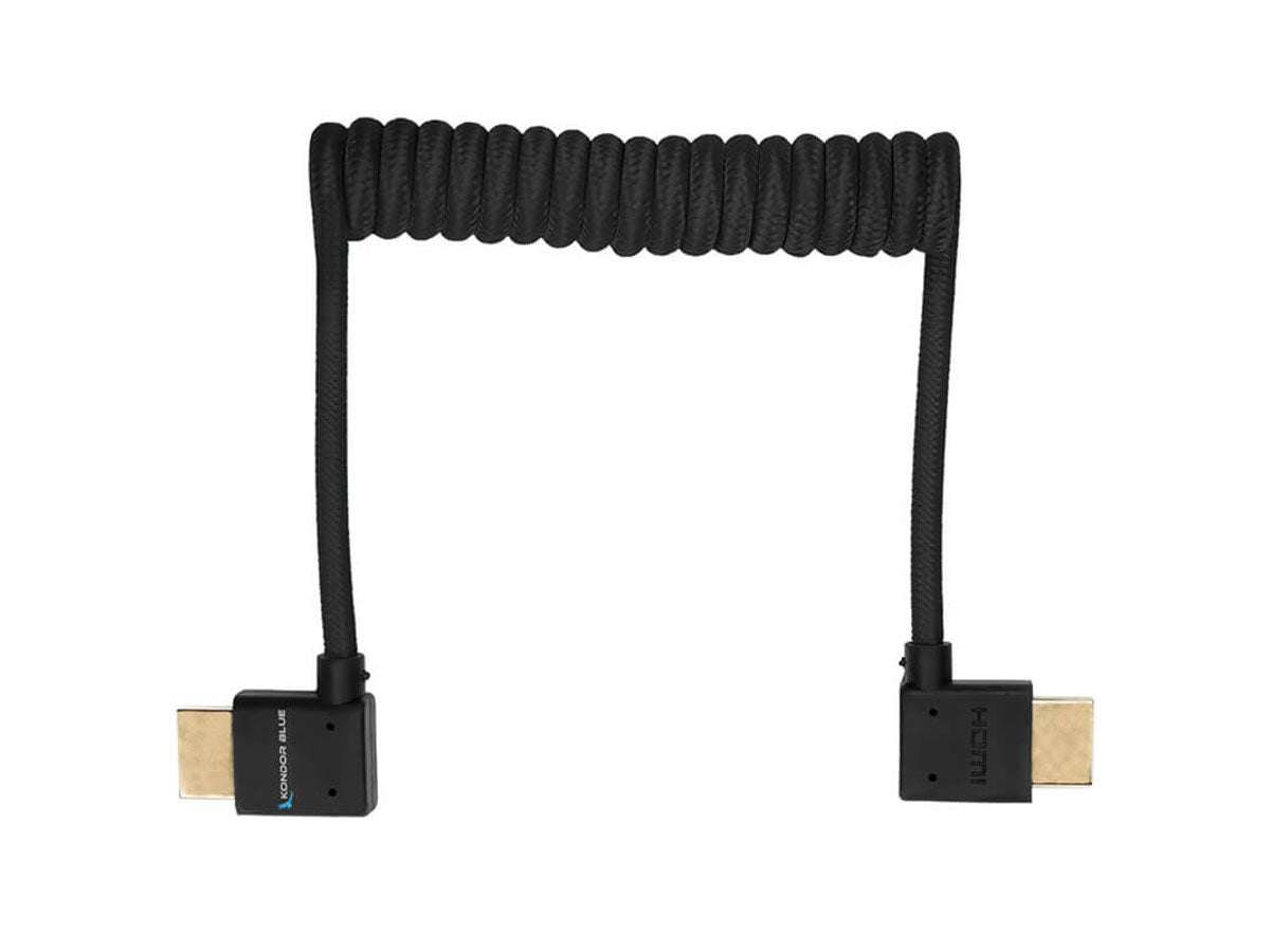 Kondor Blue 90-Degree Angle HDMI to HDMI Coiled Cable - Black