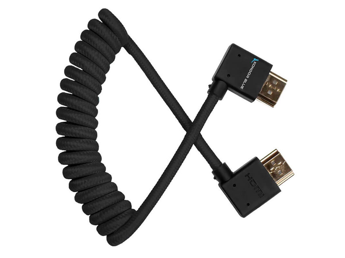 Kondor Blue 90-Degree Angle HDMI to HDMI Coiled Cable - Black