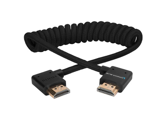 Kondor Blue 90-Degree Angle HDMI to HDMI Coiled Cable - Black