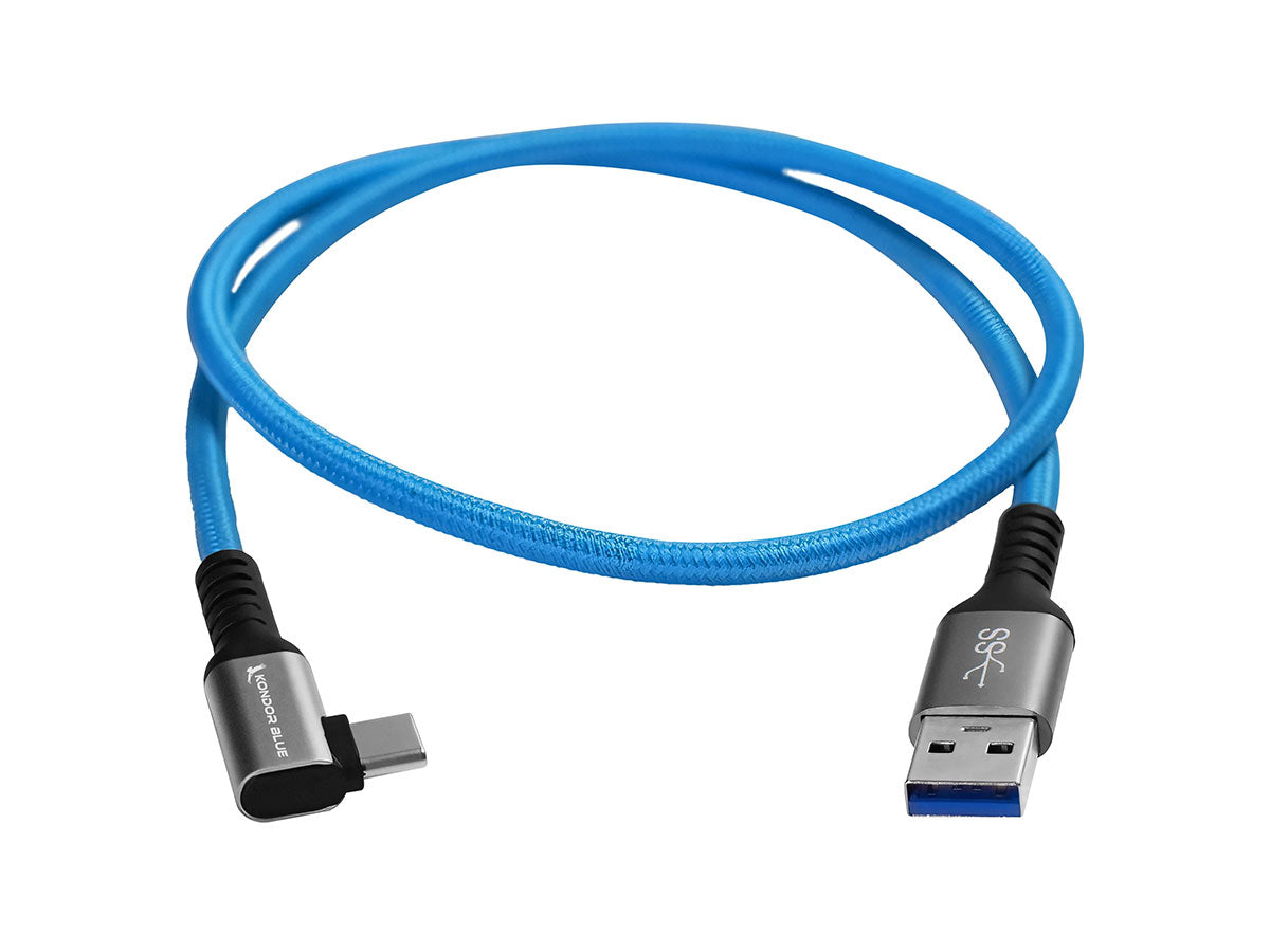 Kondor Blue USB-A to USB-C 3.0 (Right Angle) Cable - 2ft