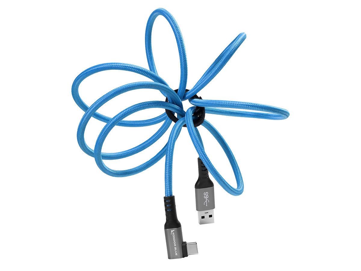 Kondor Blue USB-A to USB-C 3.0 (Right Angle) Cable - 5ft