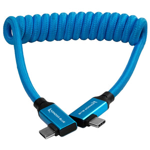 Kondor Blue 12-24" Coiled USB C 3.1 Right Angle Braided Cable - Blue