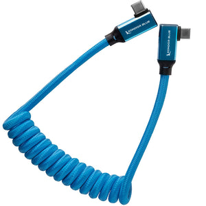 Kondor Blue 12-24" Coiled USB C 3.1 Right Angle Braided Cable - Blue