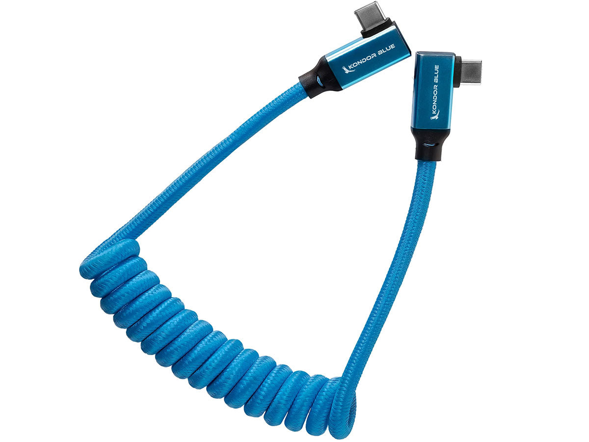 Kondor Blue 12-24" Coiled USB C 3.1 Right Angle Braided Cable - Blue