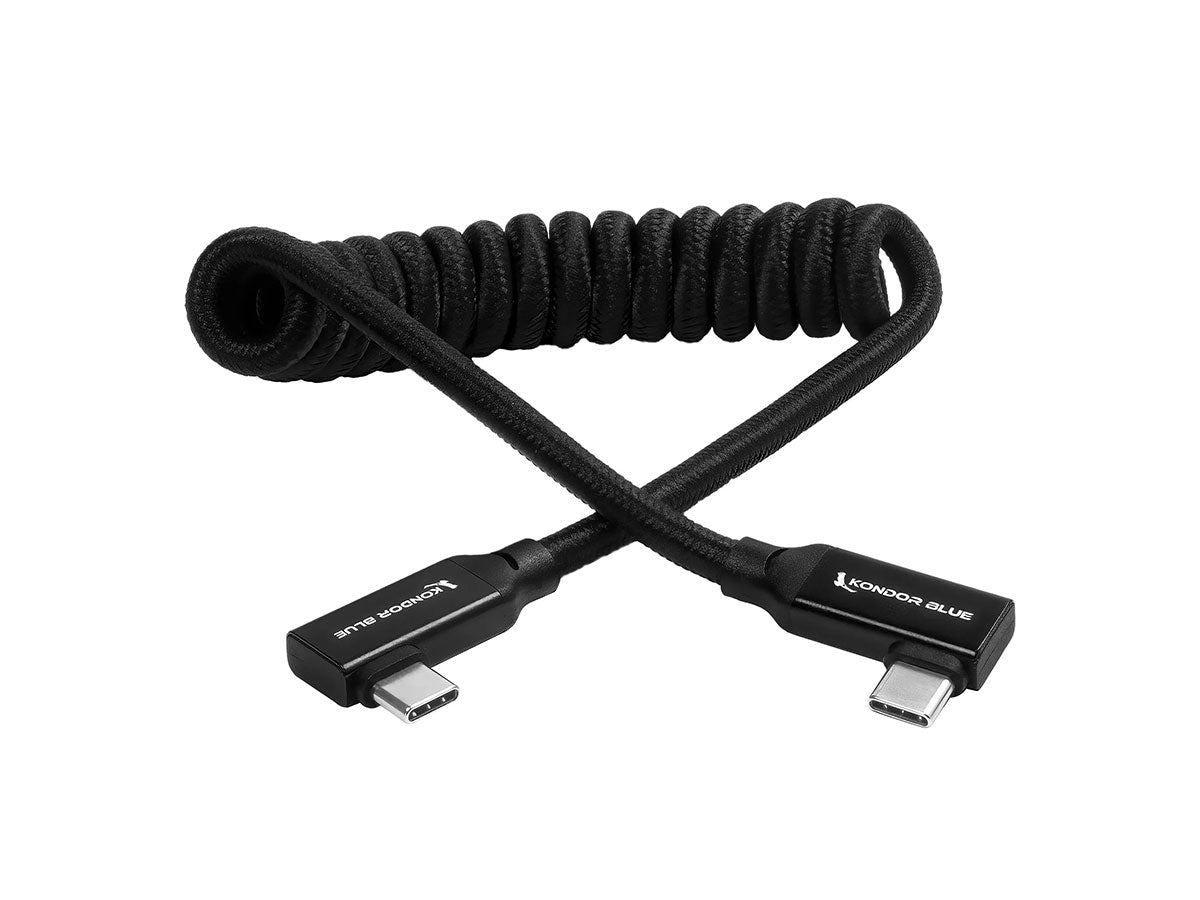 Kondor Blue 12-24" Coiled USB C 3.1 Right Angle Braided Cable - Raven Black