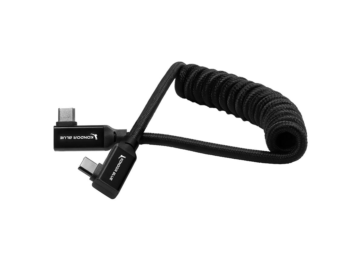 Kondor Blue 12-24" Coiled USB C 3.1 Right Angle Braided Cable - Raven Black
