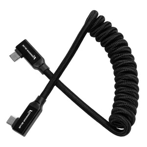 Kondor Blue 12-24" Coiled USB C 3.1 Right Angle Braided Cable - Raven Black