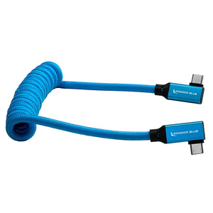 Kondor Blue 12-24" Coiled USB C 3.1 Right Angle Braided Cable - Blue