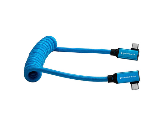 Kondor Blue 12-24" Coiled USB C 3.1 Right Angle Braided Cable - Blue