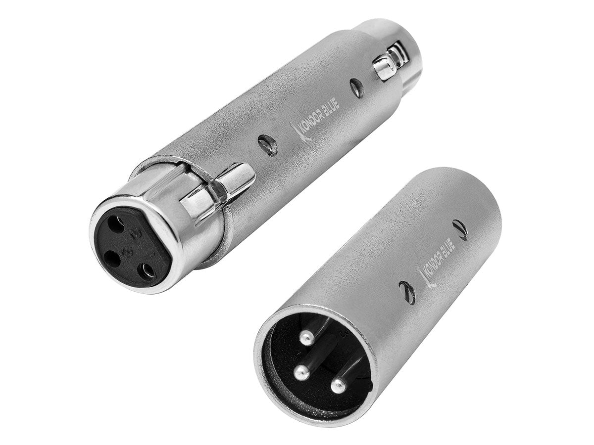 Kondor Blue Pair of XLR Adapters - Male to Male & Female to Female 3 Pin Adapters