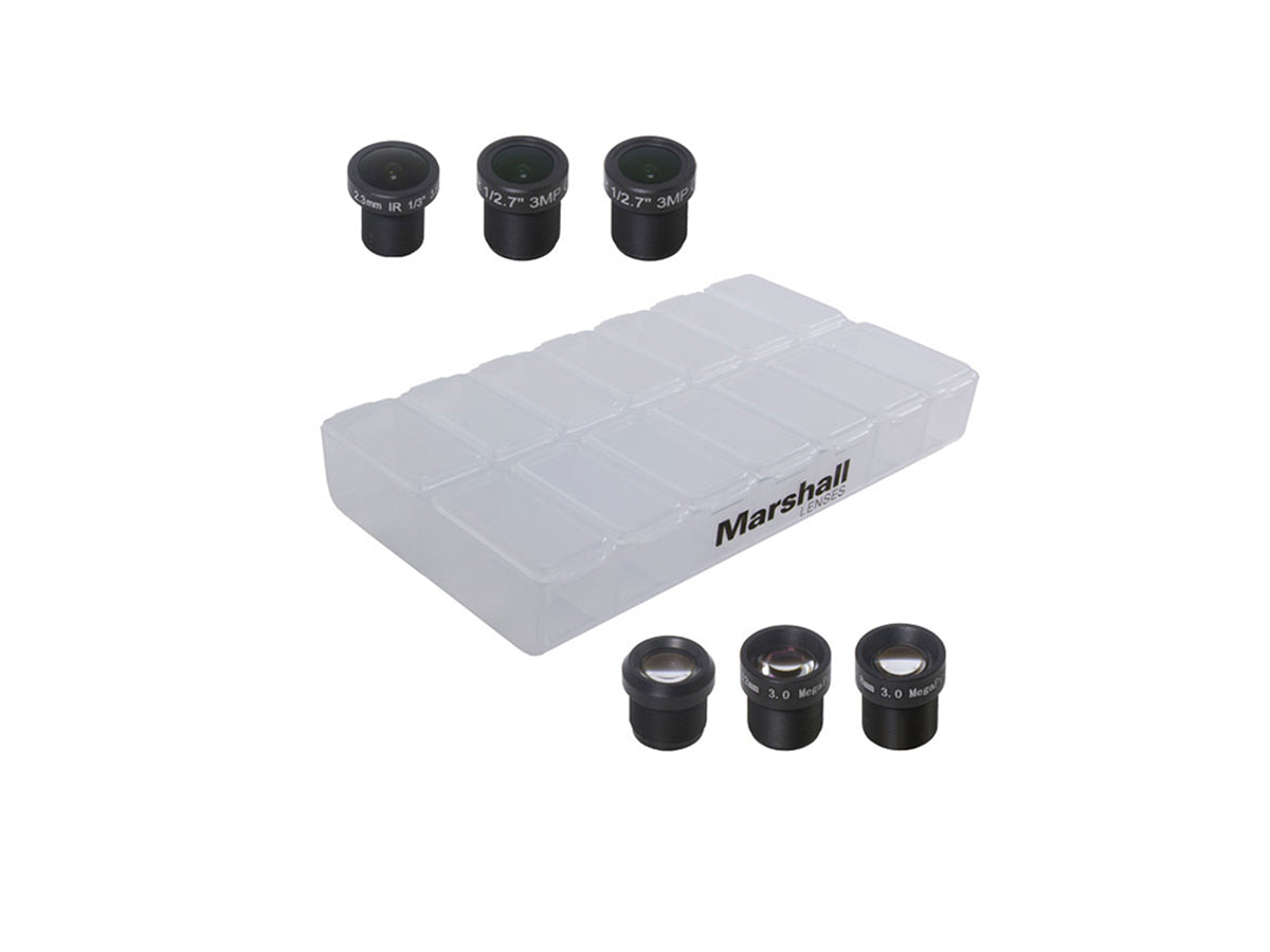 Marshall Electronics 2.3, 2.8, 6.0, 8.0, 12.0 & 16.0mm Fixed M12 Lense Kit with Multi-Compartment Case