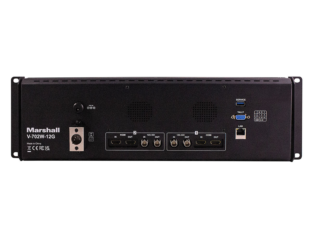 Marshall Electronics V-702W-12G Dual 7" Rackmount Monitor with 12G-SDI and HDMI Inputs