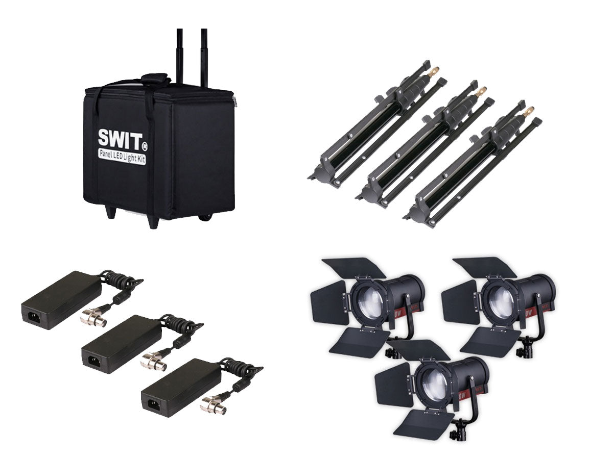 SWIT FL-C60D 3KIT Set of 3 x 60W LED Spotlight, 25000lux, V-Mount, DMX